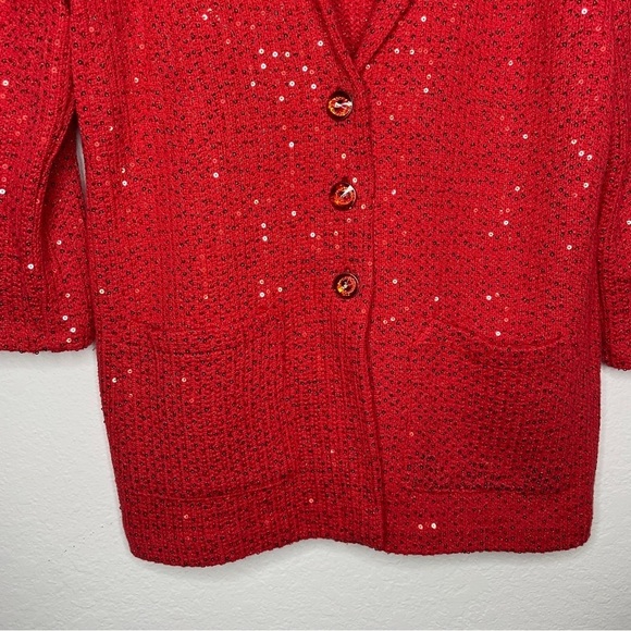 ECI New York Jacket Knit Red Sequin Collared Jacket Size Valentine's Day - Picture 6 of 8